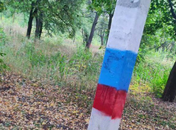 Столбы в харьковском парке раскрасили в цвета российского флага