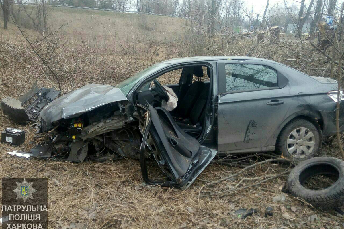 На Полтавском шляхе Peugeot вылетел с дороги (фото)