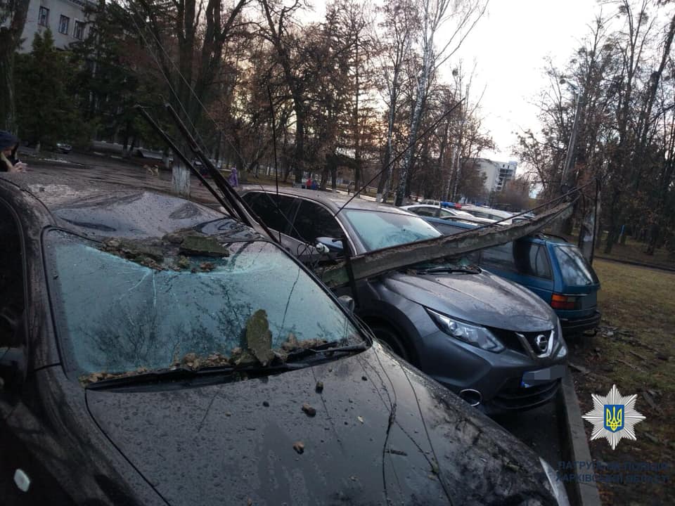 В Харькове столб рухнул на две машины