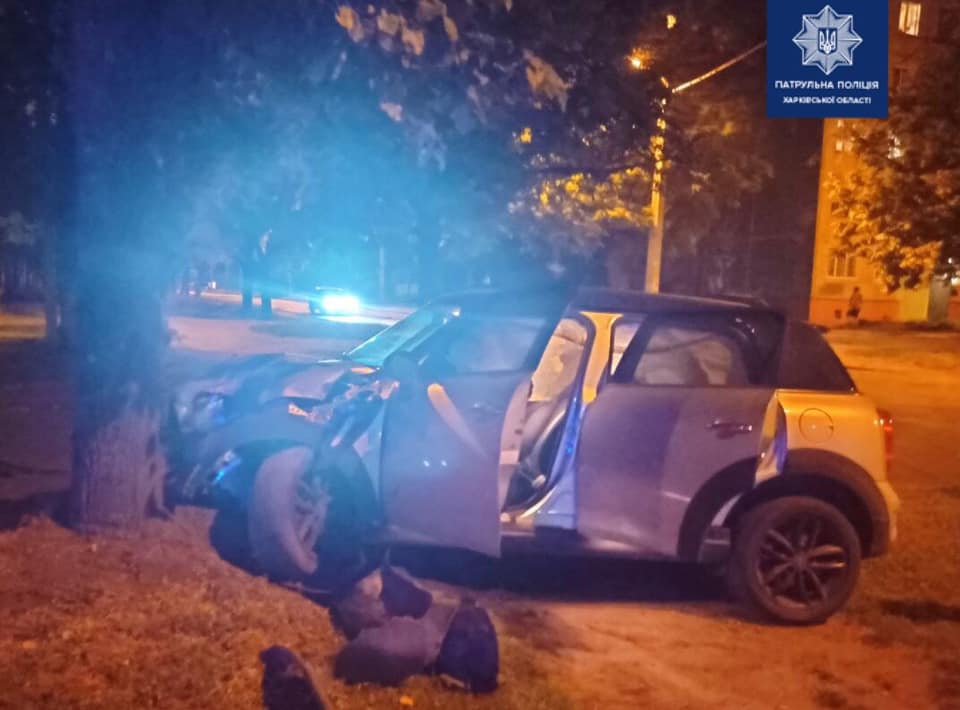 Авария на Новых домах: из-за другой машины Mini Cooper влетел в дерево (фото)