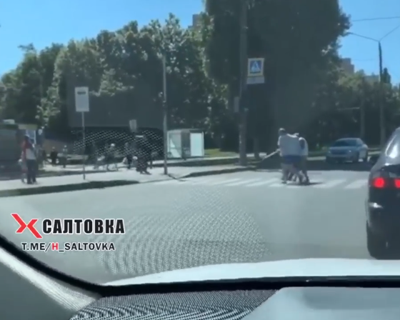 На Салтовке водитель перенес через дорогу дедушку, которому тяжело было идти (видео)