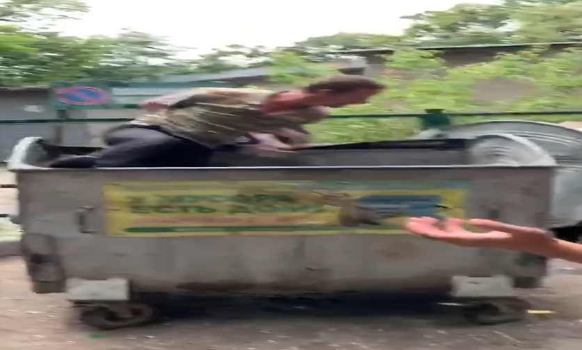 В Харькове мужчина обокрал магазин и спрятался в мусорном баке (видео) вор, мусорный бак, кража