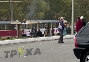 На Салтовке загорелся трамвай (видео)