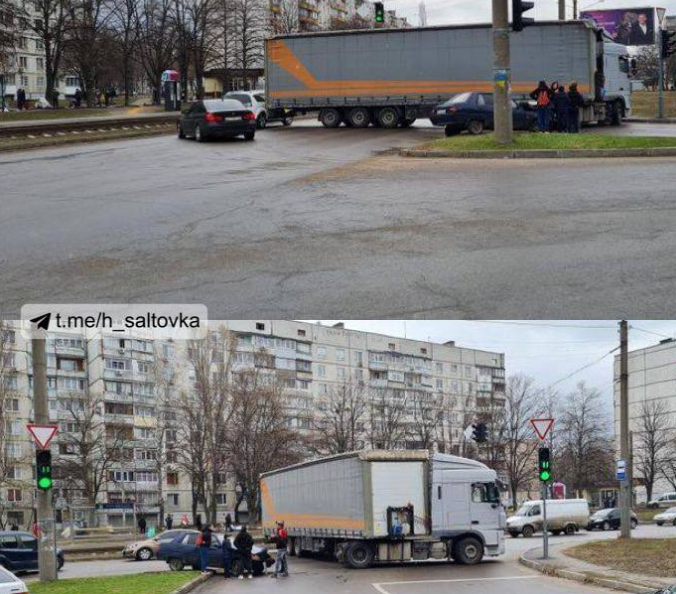 Авария на Салтовке: фуру развернуло поперек проспекта (фото)