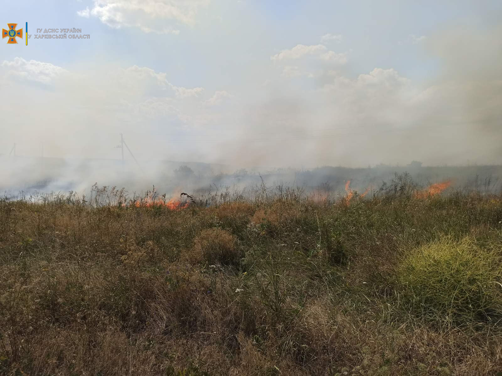 Возле Богодухова и Изюма - крупные пожары