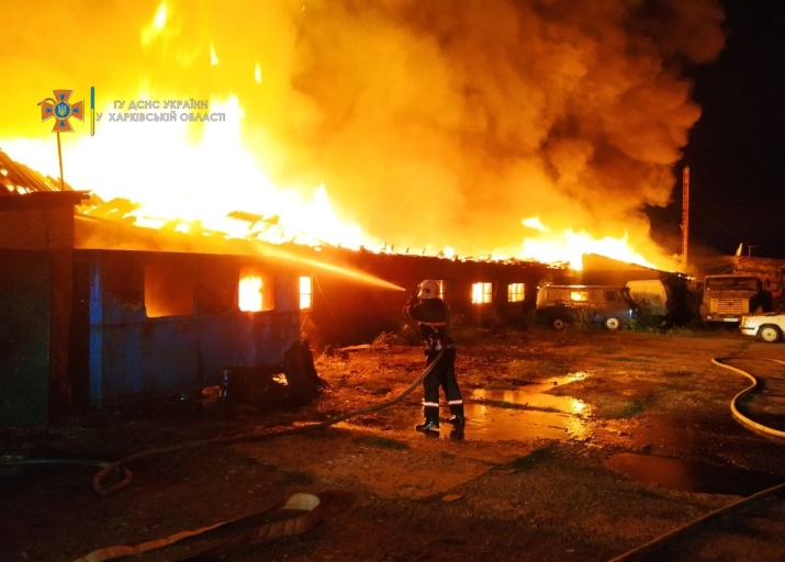 Под Харьковом загорелся мебельный цех, огонь тушили всю ночь
