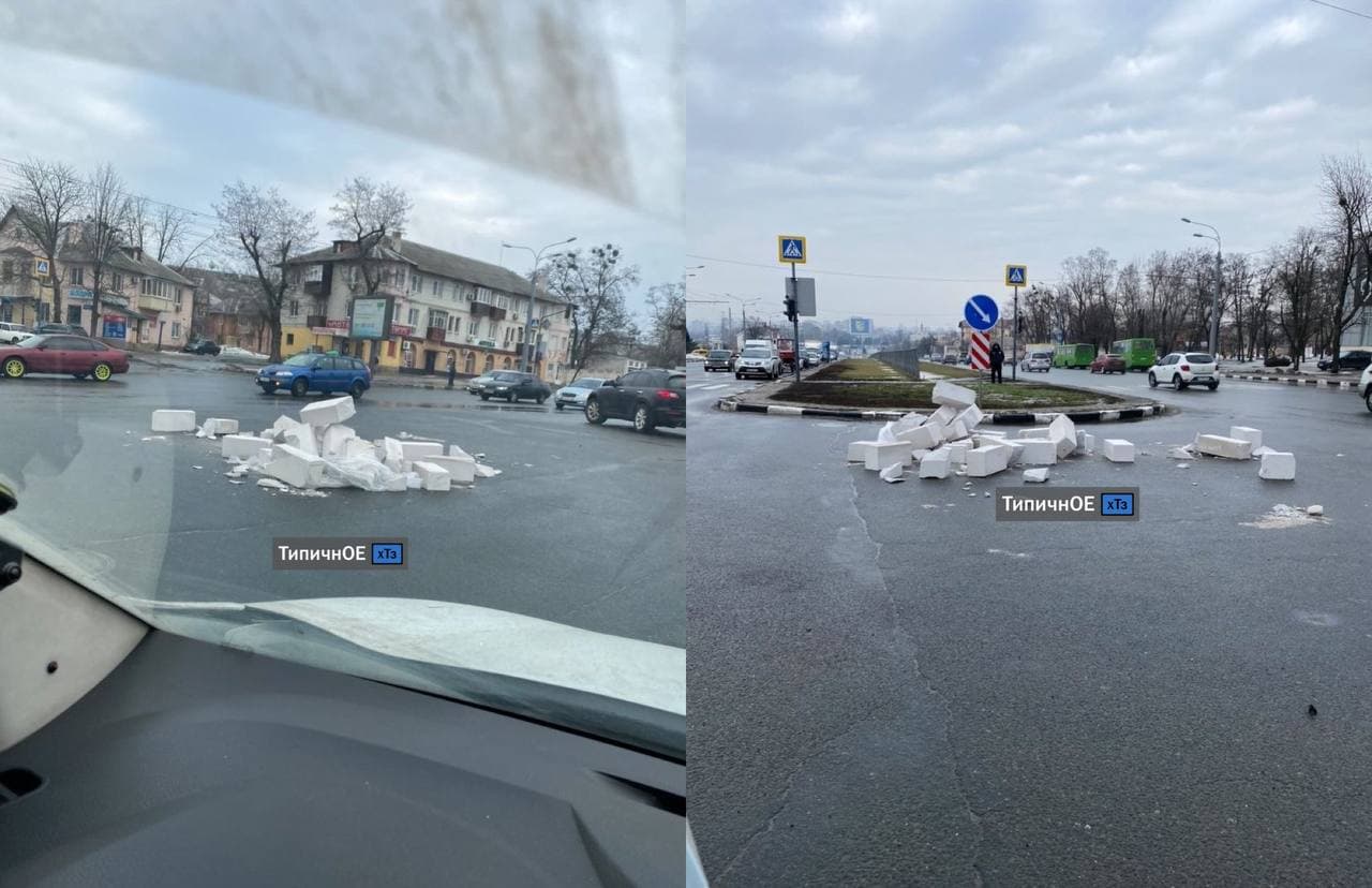 В Харькове из грузовика на дорогу высыпались шлакоблоки