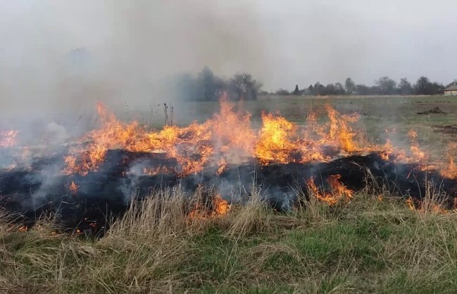 Обстріл Золочева: спалахнула трава, вогонь підбирається до будинків