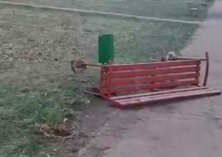 У Харкові вандали вирвали лавки та урни на алеї (фото, відео)