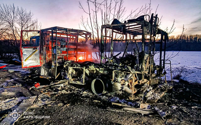 Дрон РФ сжег пожарную машину в Харьковской области во время спасательной операции