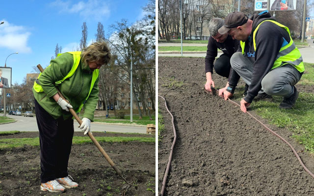 Возле канатной дороги в Харькове обустраивают новый цветник