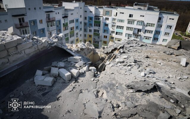 Удар по житловому будинку в Харкові: фото, відео з висоти пташиного польоту